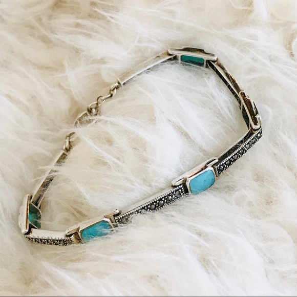 Jewelry - Turquoise Inlay Marcasite Sterling Silver Bracelet